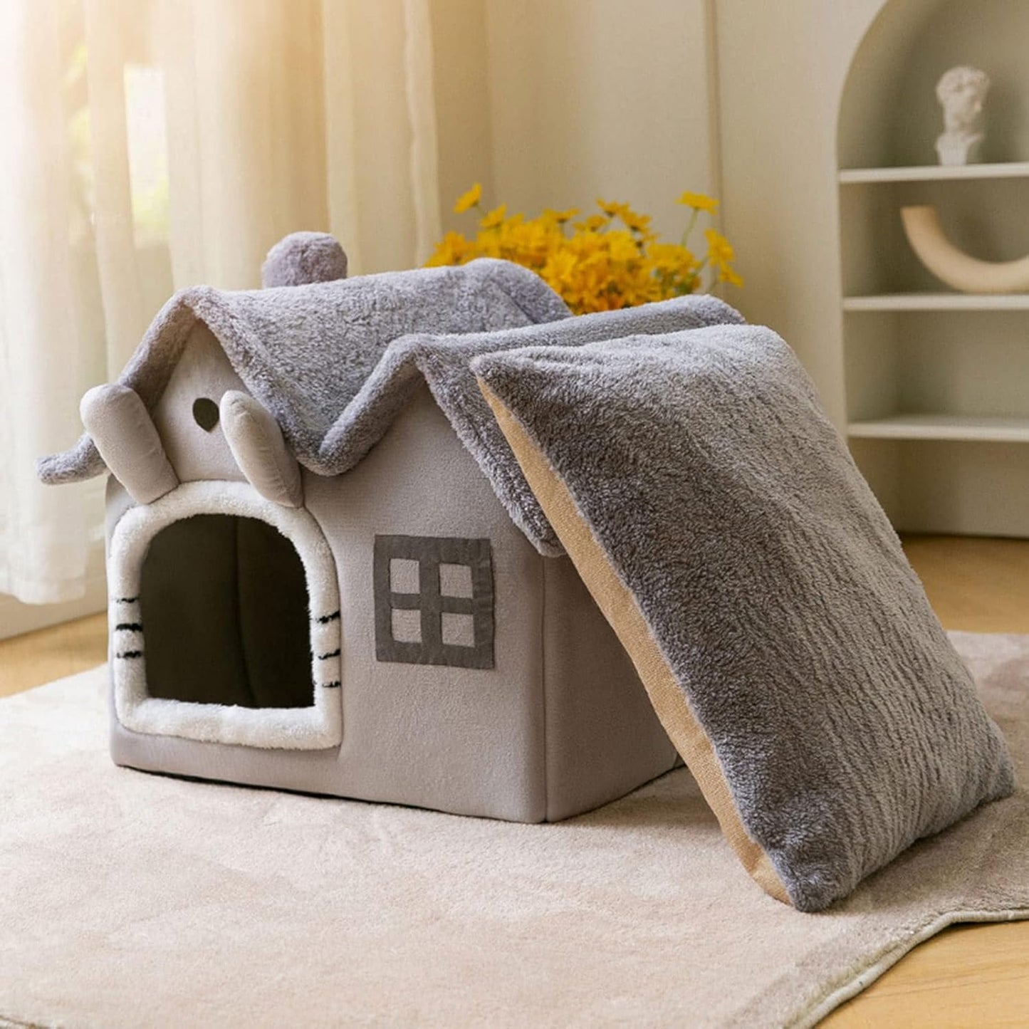 ComfortableDogHouse™ - Gris Toiture Double - Paradies Des Chiens